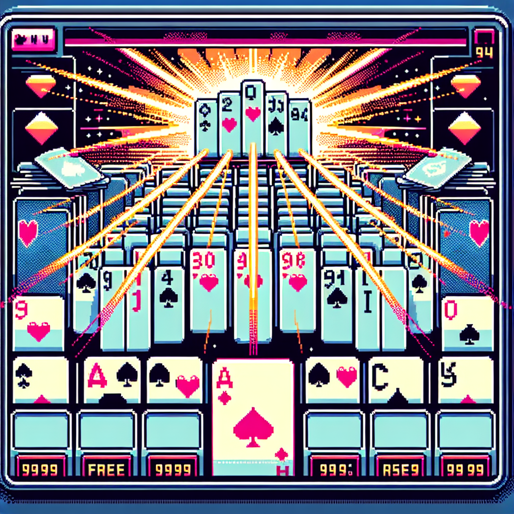 A FreeCell game in progress showing the characteristic free cells at the top of the playing area.