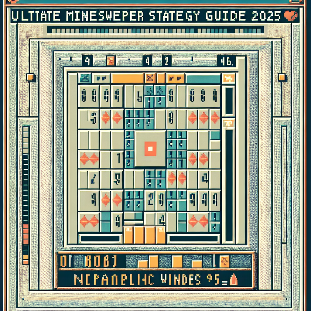 Minesweeper game board showing strategic number patterns and flagged mines in classic Windows style.
